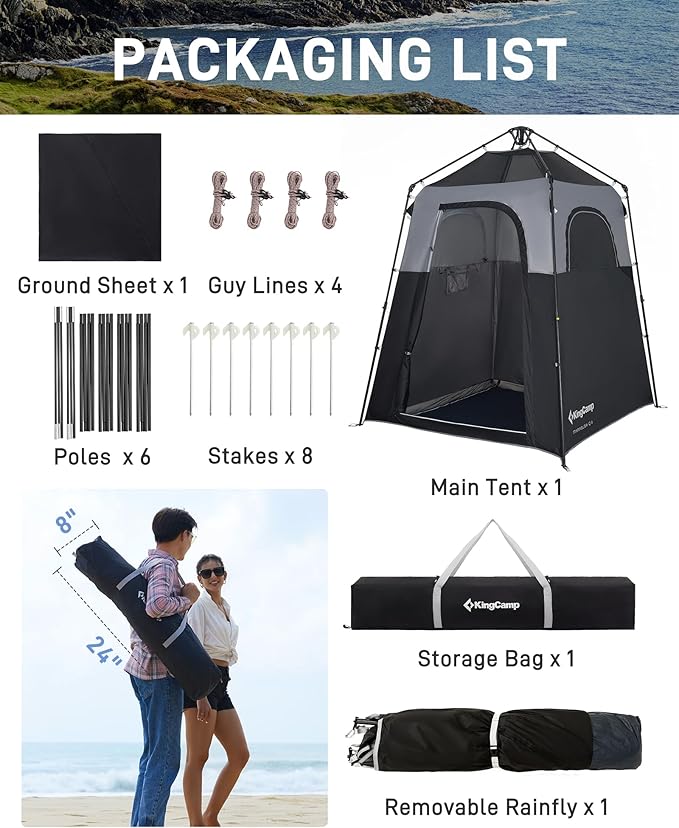 KingCamp Shower Tent, Portable Privacy Tent Outdoor Camping 1/2 Room Toilet Tents with Shower Bag & Dressing Room for Travel Beach Tailgate