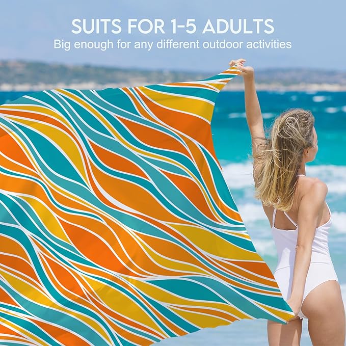 BYDOLL Beach Blanket Waterproof Sandproof 78''×81'' 1-7 Adults Oversized Lightweight Large Picnic Mat Waterproof Sandproof Blanket for Beach