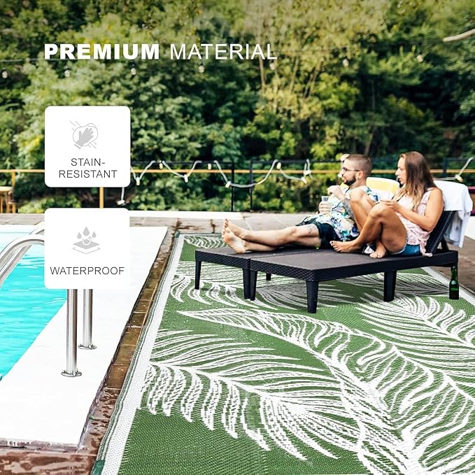 wikiwiki Outdoor Rug, 6x9ft Waterproof Reversible Mat Indoor Outdoor Rugs Carpet, Small Area Rug Plastic Straw Rug for Patio Deck Balcony Pool RV Camping Beach Picnic, Green, Rugscape Series