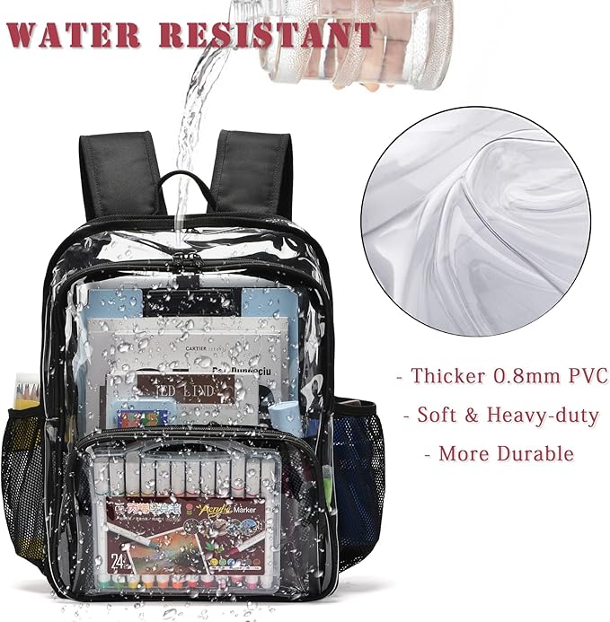 Clear Backpack,15'' Clear Backpacks for School Heavy Duty See Through Bookbag Multi-pocket PVC Backpack for Men Women