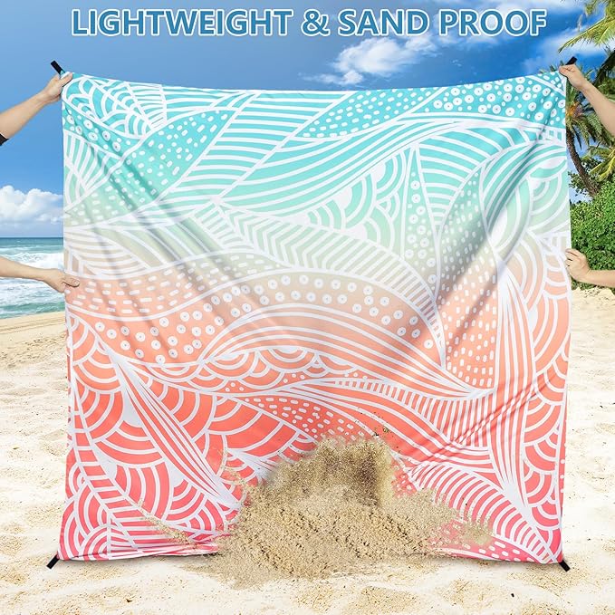 Beach Blanket Waterproof Sandproof Beach Mat 79" X 83" /10'x9'for 2-8 Adults Quick Drying Outdoor Picnic Mat Beach Accessories for Travel, Camping, Hiking