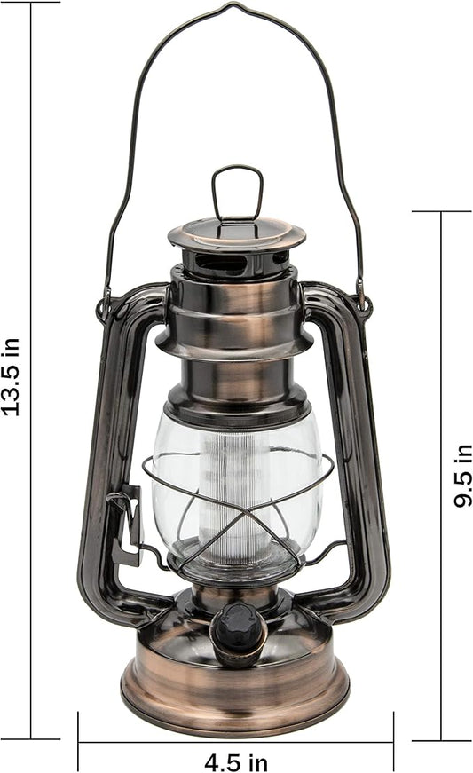 YAKii LED Vintage Lantern Metal Hanging Hurricane Lantern 12 LED Dimmer Switch Cold White Battery Operated Power Outage Indoor Camping Lighting Outdoor Brooklyn Decoration(Copper)
