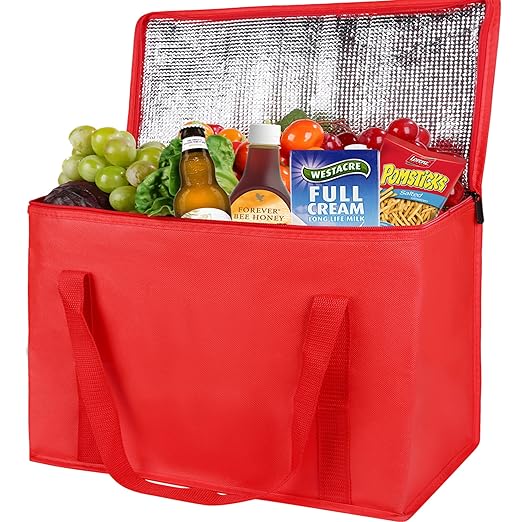 musbus beach bag with cooler Insulated insulation Grocery bags,shopping Red, Reusable, Heavy Duty, zipped zipper,Collapsible,tote,cooler,groceries,for car,Recycled Material Warm Foldable bag…