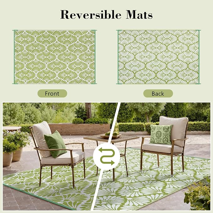 Lahome Plastic Outdoor Rug 8x10 Waterproof, Camping Rugs for Outside Your Rv, Lightweight Outdoor Mat for Beach Picnic Backyard Garden Under Awning, Pale Green,8'x10'