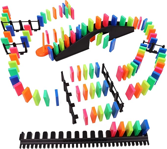 Bulk Dominoes Pro-Domino Kit | Dominoes Set, STEM STEAM Small Toys, Family Games for Kids, Kids Toys and Games, Building, Toppling, Chain Reaction Sets (Neon Basic)