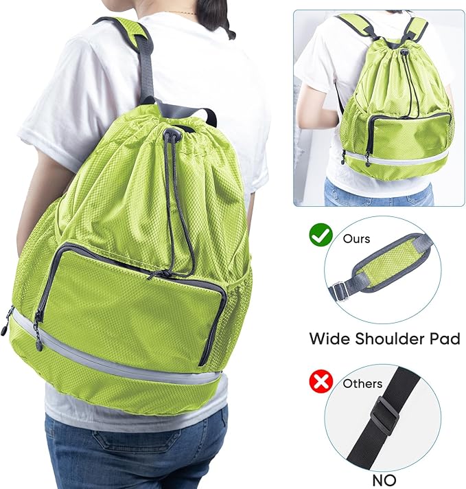 Swim Essentials Beach Gym Backpack - Drawstring Gym Bag with Shoes Compartment and Waterproof Pocket for Swim Accessories - Kids Mens Beach Workout Bag