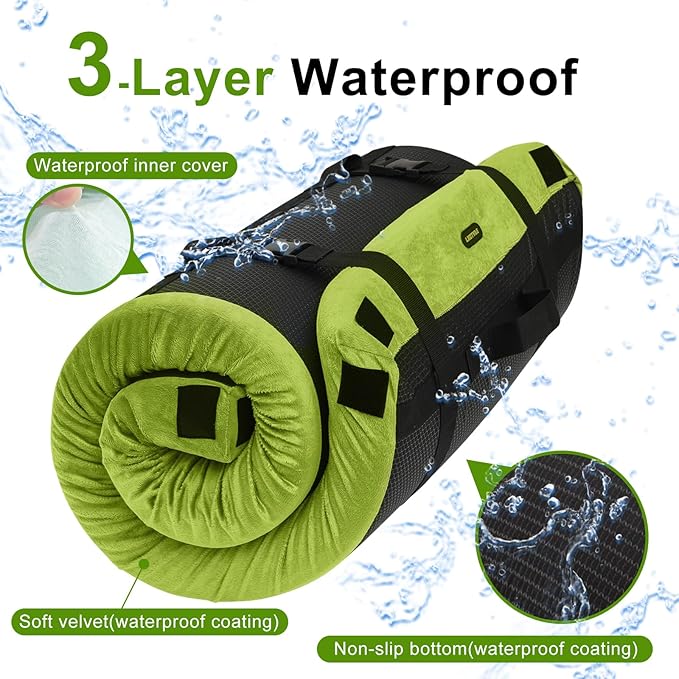 Memory Foam Camping Mattress pad, Comfortable Thick Floor Sleeping Mat for Adults with Waterproof and Non-Slip Bottom, Portable Roll Up Mattress for Sleepover Guest,Cot Mad for Car Camping