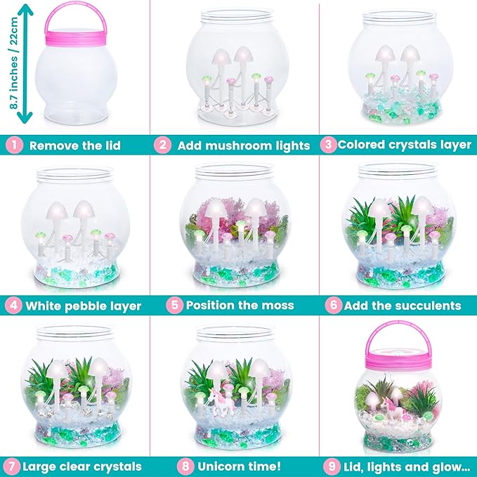 Amitié Lane Light-Up Unicorn Terrarium Kit for Kids - Birthday Gifts for Girls - Creative Unicorn Toys & Craft Kits Presents - Arts & Crafts Fun for Little Girls Age 4 5 6 7, 8-12 Year Old Girl Gift