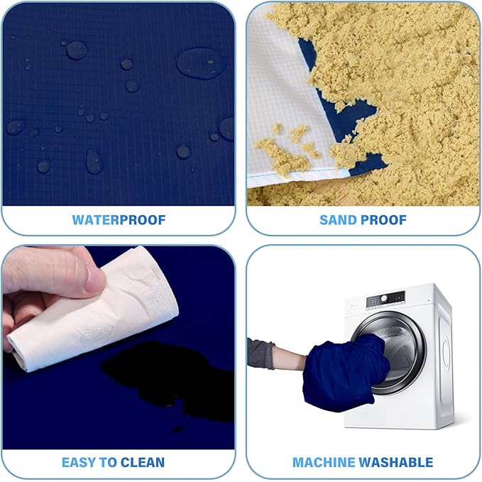 BYDOLL Beach Blanket Waterproof Sandproof 78''×81'' 1-7 Adults Oversized Lightweight Large Picnic Mat Waterproof Sandproof Blanket for Beach