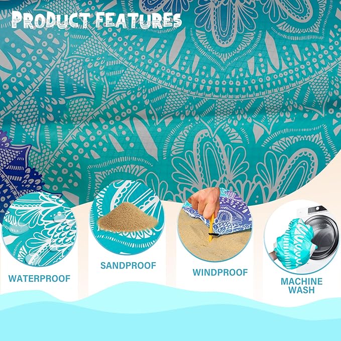 Beach Blanket Waterproof Sandproof 1-7 Adult Oversized 78 '' × 81 '' Lightweight Durable Compact Sand Free Beach Mat for Travel Camping Hiking Picnic Blanket Extra Large