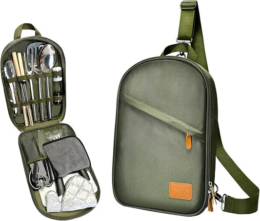 Camping Cooking Utensils Set - Camping Utensil Set Car Camping Cooking Essentials Gear for Camp Kitchen Cooking and Grilling, Stainless Steel & Silicone Ideal Gift for RV Tent Camper