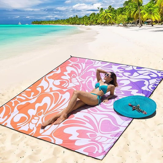 Beach Blanket Waterproof Sandproof Beach Mat 79" X 83" /10'x9'for 2-8 Adults Quick Drying Outdoor Picnic Mat Beach Accessories for Travel, Camping, Hiking
