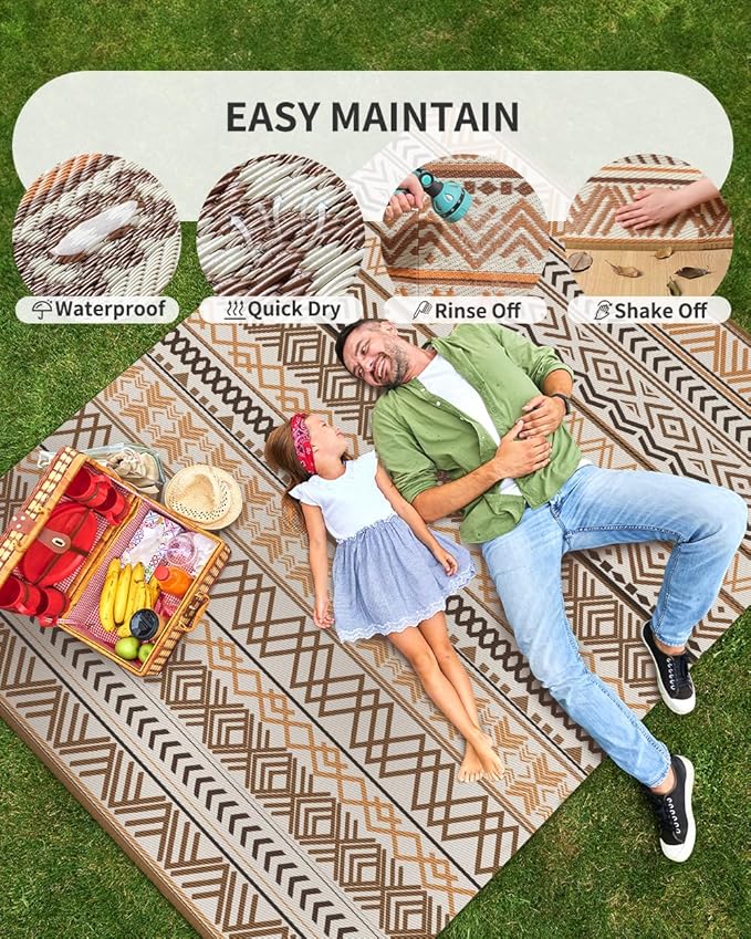 MontVoo Outdoor Rug Carpet Waterproof-Patio Rug Mat 5x8 Reversible RV Camping Rug Picnic Mat Plastic Straw Outside Rug for Balcony Porch Deck Beach-Boho Outdoor Area Rug for Patio Decor Colorful