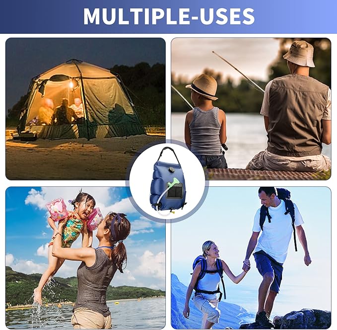 Solar Shower Bag, Solar Heating Camping Shower Bag, 5Gal(20L) Portable Camping Shower Bag, with Removable Hose and On-Off Switchable Shower Head, for Outdoor Traveling/Climbing/Hiking/Beach/Swimming