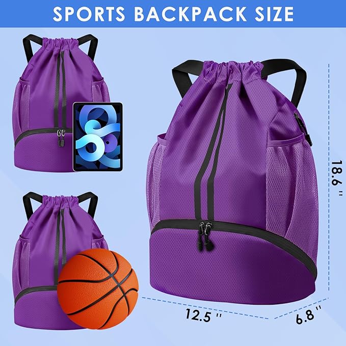 BROTOU Soccer Bags, Football Backpack, Volleyball Bag, Drawstring Soccer Backpack with Ball and Shoe Compartment
