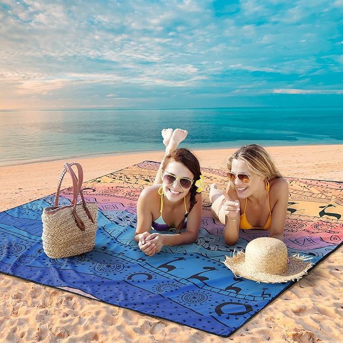 Beach Blanket Waterproof Sandproof Extra Large Beach Mat 79" X 83"/120"x108"for 1-8 Adults Quick Drying Durable Outdoor Picnic Mat for Beach Travel Camping Hiking