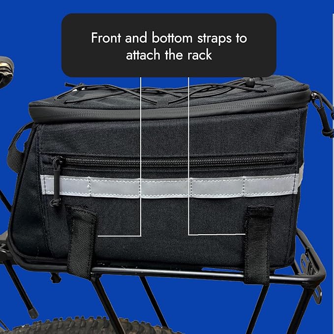 BiKase Big Momma Bike Trunk Bag - Universal Fit Medium Rear Rack Bag with Side Pockets, Top Bungee, Mesh Pocket, Key Holder & Reflective Accents - Spacious Bicycle Rack Bag for Ebikes & Bicycles