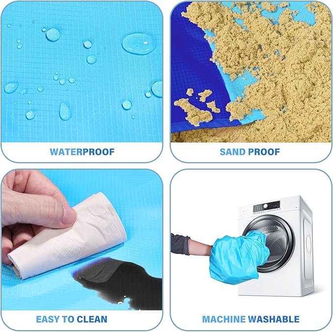 BYDOLL Beach Blanket Waterproof Sandproof 78''×81'' 1-7 Adults Oversized Lightweight Large Picnic Mat Waterproof Sandproof Blanket for Beach