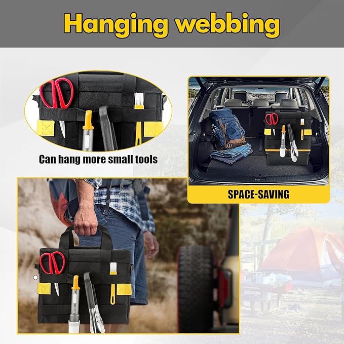 Multifunctional Camping Storage Duffel Bag With Handles,Picnic Camping Organizer with Adjustable Dividers,Large Tool Tote Bag Collapsible for Outdoor Camping/Sports/Travel/GYM-Black