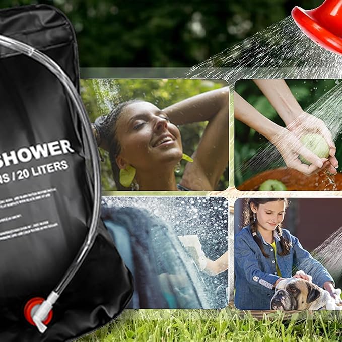 Portable Shower for Camping, Outdoor Camping Shower Bag 5 Gallon/20L, Waterproof Shower Bag with Collapsible Water Bucket, Shower Kit for Hiking, Car Travel, Picnic, Climb, Beach Trips