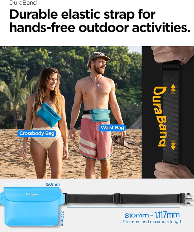 Spigen AquaShield A620 Waterproof Cell Phone Bag, Dry Bag, Fanny Pack with Adjustable Waist Strap for Beach, Swimming, Boating, Fishing, Hiking, etc