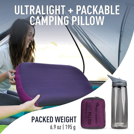 Sea to Summit Aeros Premium Inflatable Travel Pillow, Deluxe (22 x 14), Magenta