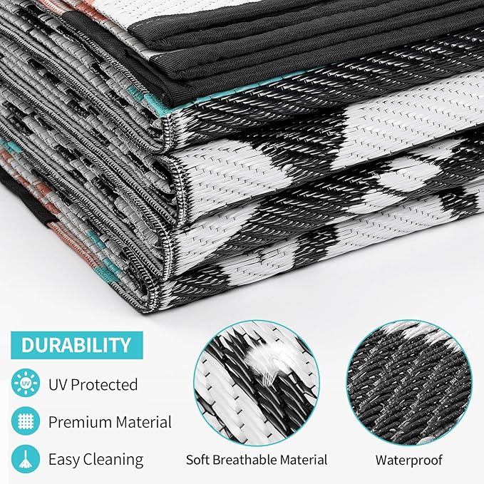 Outdoor Rugs Patio Camping Waterproof - 9x12 Plastic Straw Patio Rug Portable for Campers, Outside RVs Mat, Outdoor Area Carpet for Patios Clearance, Backyard Porch, Balcony, Picnic