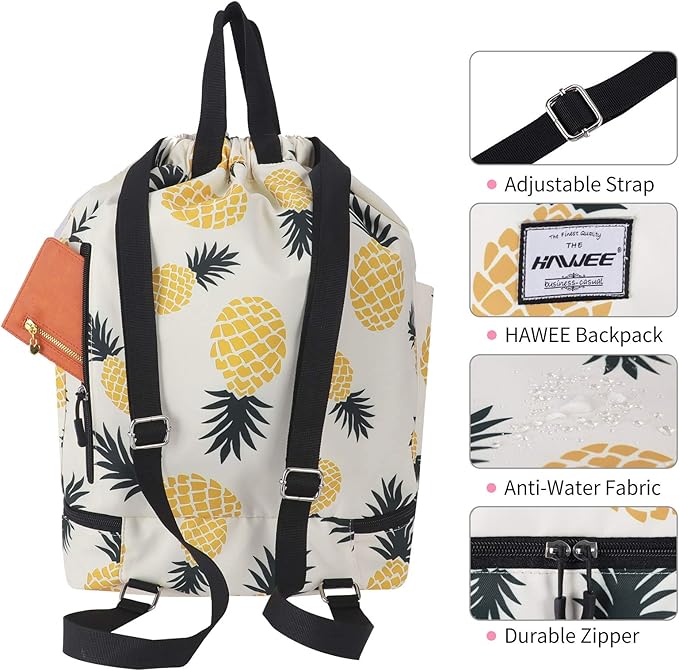 Dry Wet Drawstring Backpack with Shoe Compartment for Women Adjustable Gym Bag