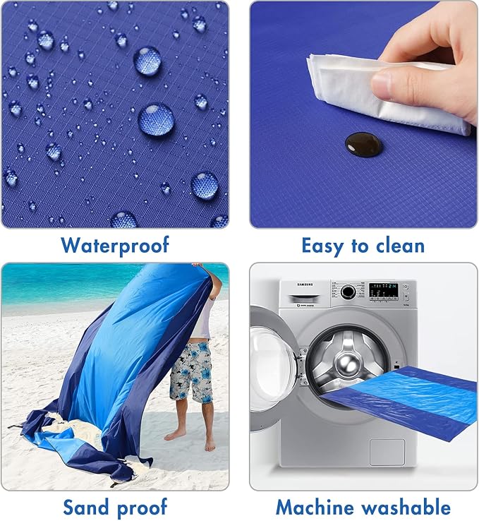 MIULEE Beach Blanket Waterproof Sandproof, Extra Large 78" x 82" Beach Mat Oversized for 4-7 Adults, Portable Beach Accessories Lightweight Outdoor Blanket for Picnic, Travel, Camping, Hiking(Blue)