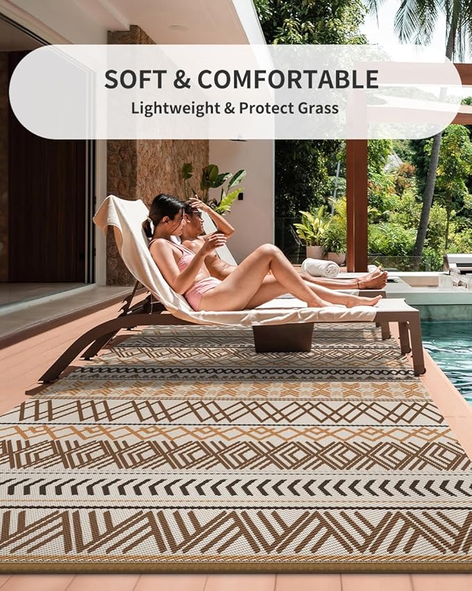 MontVoo Outdoor Rug Carpet 8x10 Waterproof-Patio Rug Mat Reversible RV Camping Rug Picnic Mat Plastic Straw Outside Rug for Balcony Porch Deck Beach-Boho Outdoor Area Rug for Patio Decor Colorful