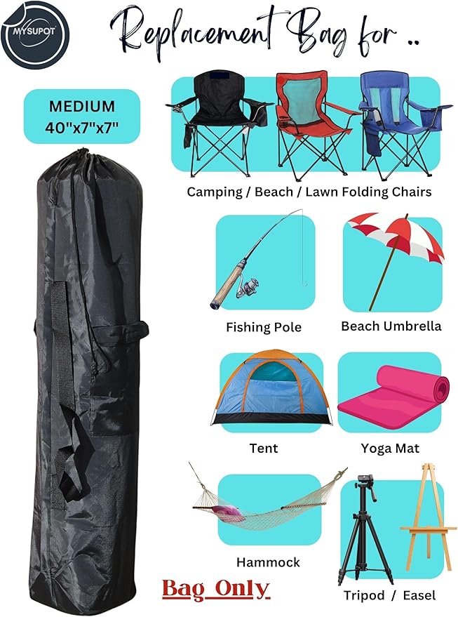 Replacement Bag for Folding Camping Chair, Portable Camp Chair, Hammock, Yoga Mat, Umbrella, Tents, Tripods, Fishing Poles - 420D Oxford Polyester Fabric