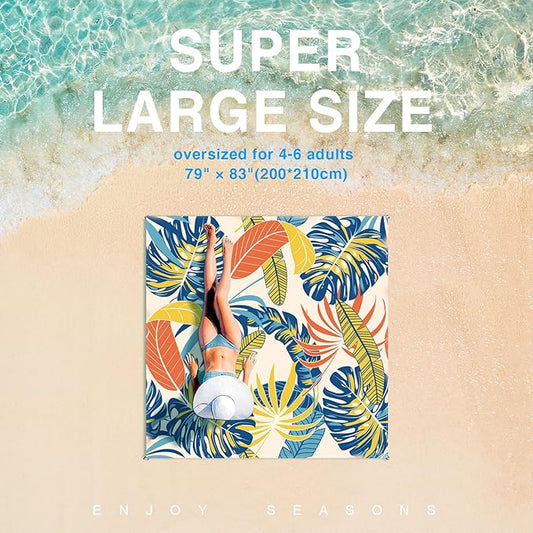 Beach Blanket Sandproof, Waterproof Beach Mat Oversized 79 X 83 Inch for 4-6 Adults, Lightweight Beach Blanket for Outdoor Travel Camping Hiking