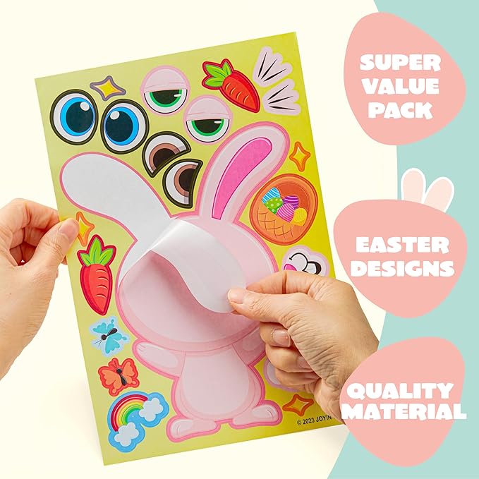 JOYIN 36 PCS Easter Match Make a Face Stickers with Chick Bunny Sheep Egg Pattern, Stickers for Kids, Easter Decorations for Water Bottle, Basket Stuffers,Classroom Gifts