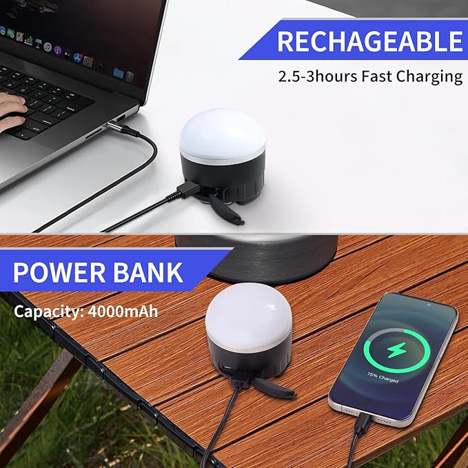 LED Camping Lantern Rechargeable, 1000LM Portable Camping Tent RGB Light with 10 Light Modes & Magnetic Base, 4000mAh Emergency Hanging Light for Hurricane, Power Outage, Camping, Hiking