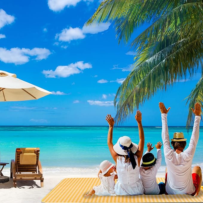 Picnic Blanket Beach Mat Extra Large Sandproof Waterproof Camping Blanket Portable Travel Blanket Play Mat for Outdoor Indoor Family Women Men Kids Beach BBQ Park Grass, 79"x57"