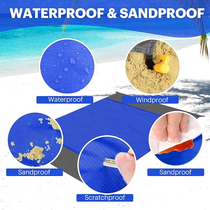 EASYFUN Beach Blanket Sandproof Oversized, 79''×83'' Extra Large Beach Mat, Portable Picnic Mat for Travel Camping Hiking, Lightweight Beach Essentials Family Water Resistant Mat Nylon 210T