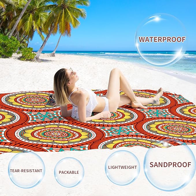 BYDOLL Beach Blanket Waterproof Sandproof 78''×81'' Suits1-4 Adults Compact Lightweight Oversized Sand-Free Blanket Large Picnic Mat for Beach Travel Camping Hiking