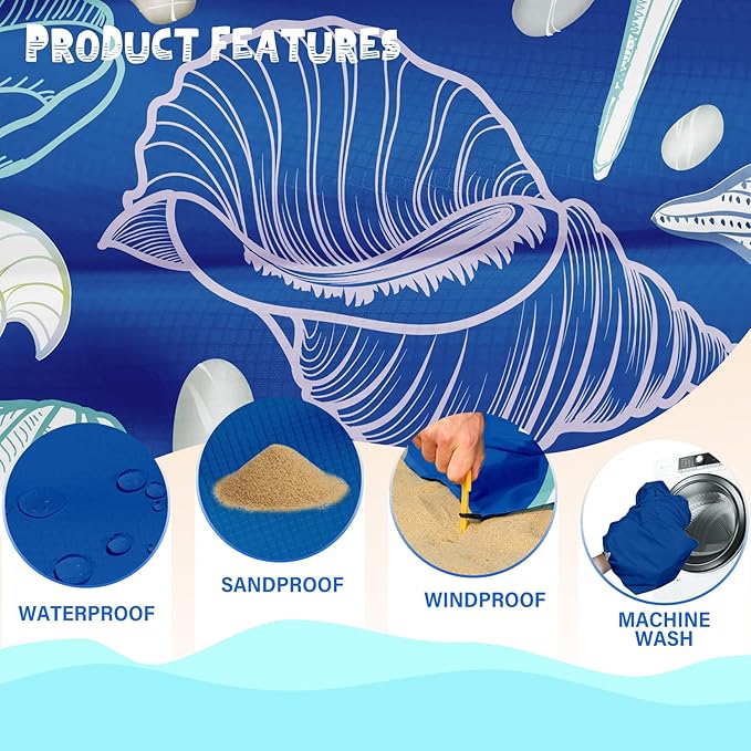 Beach Blanket Waterproof Sandproof 1-7 Adult Oversized 78 '' × 110 '' Lightweight Durable Compact Sand Free Beach Mat for Travel Camping Hiking Picnic Blanket Extra Large