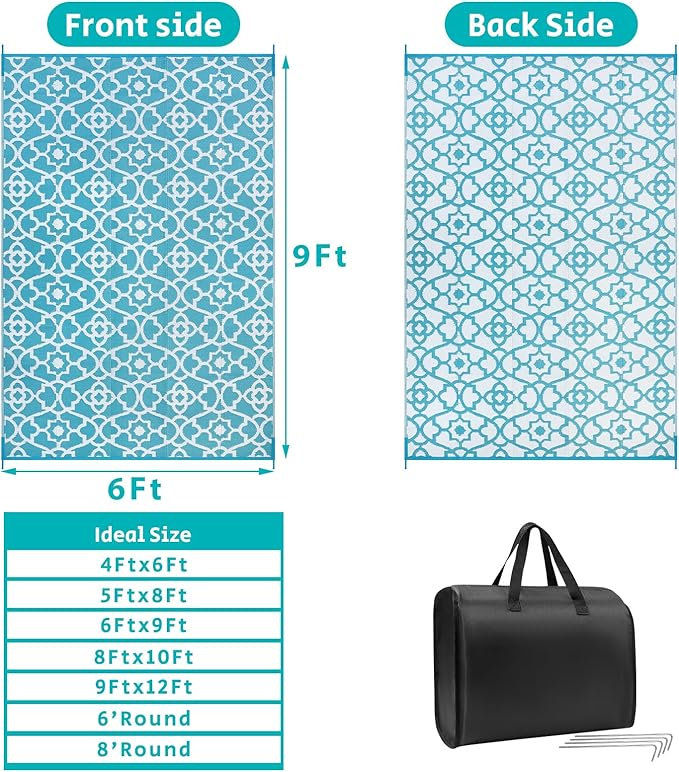 HEBE Outdoor Rug 6'x9' for Patios Waterproof Clearance Reversible Patio Mat Plastic Straw Rug RV Camping Mat Outside Area Rug Carpet for Camping RV,Porch,Deck,Balcony,Camper,Backyard