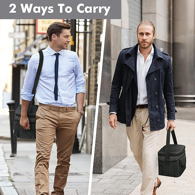 Tirrinia Insulated Lunch Box for Women Men, Leakproof Reusable Lunch Bag Containers for Adult,Working,Office,Lunch Soft Cooler Bag Tote for Picnic Hiking Beach,Black