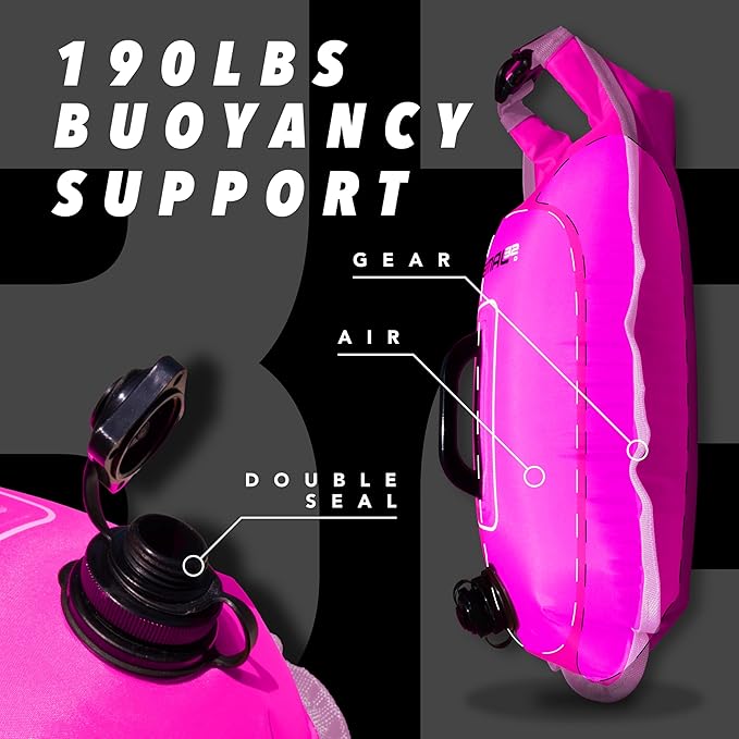 Swim Buoy for Open Water with Dry Bag 15L - Fully Waterproof Swim Bubble - Be Safe with Higher Visibility, Toughened Nylon and Rest Handle Swimming Buoy - Open Water Buoy for All Season Swimmers