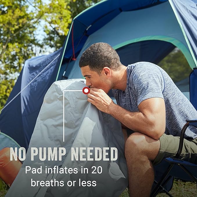 Coleman Kompact Inflatable Camp Sleeping Pad with Built-in Air Valve and Included Carry Bag, No Pump Needed, Textured Grip Bottom Keeps Pad in Place, Premium/Basic