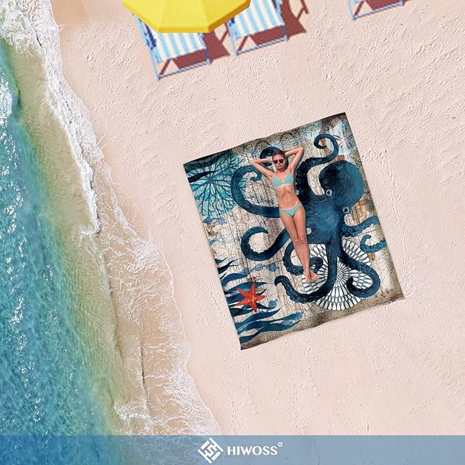 Beach Blanket Waterproof Sandproof Oversized 95”x 80”,Sand Free Beach Mat with Corner Pockets,Portable Mesh Bag for Beach Festival,Picnic,Travel and Outdoor Camping (Octopus)