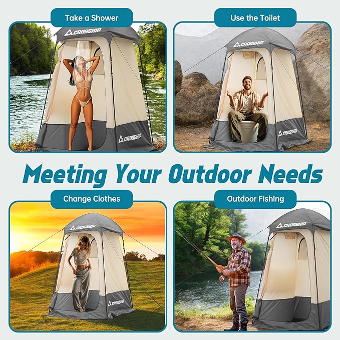 Camping Shower Tent - Outdoor Privacy Tent with Solar Shower Bag - 84.6" H*60" W Privacy Shelter for Outdoor Bathroom, Changing Room & Fishing, UV Resistant&Waterproof Camping Bathroom
