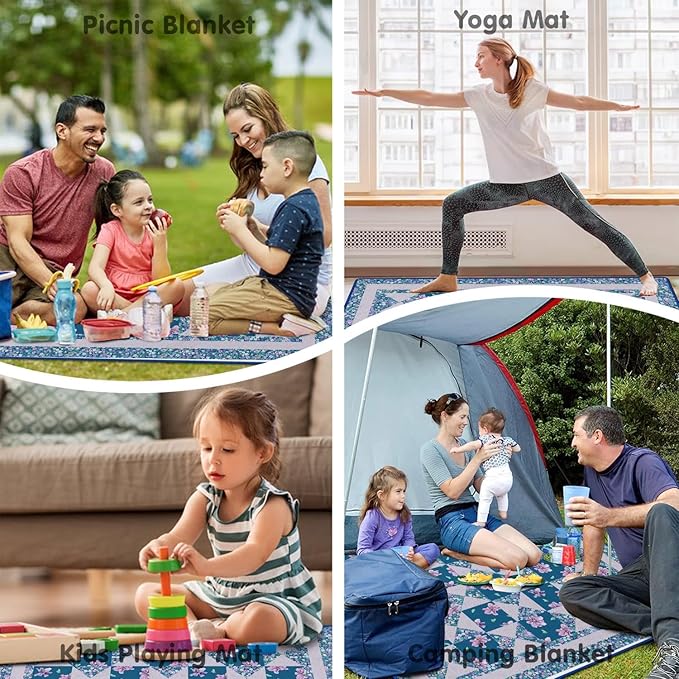 Extra Large Picnic Blankets Waterproof Foldable (80 "x 80") Beach Blanket Waterproof Sandproof,3-Layer Thicking Mat Outdoor Packable Camping Blanket