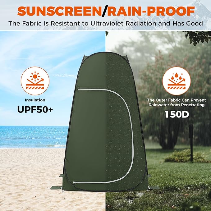 KingCamp Camping Shower Tent, Portable Outdoor Privacy Toilet & Changing Tent Windproof & Waterproof Easy Setup 1 or 2 Room Shelter with Shower Bag for Camping Hiking Beach
