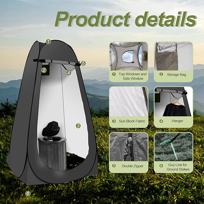 Camping Toilet Kit with Pop Up Privacy Tent, X Large Portable Folding Toilet Potty for Adults, Outdoor Camp Shower Tents,Changing Room with Carry Bag