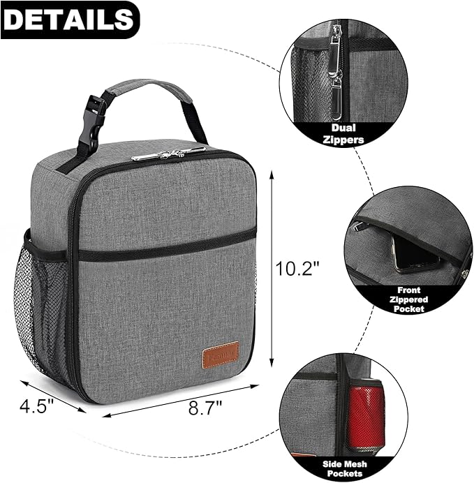 Femuar Lunch Box for Men Women Adults, Small Lunchbox for Work Picnic - Reusable Lunch bag Portable Lunch tote, Grey