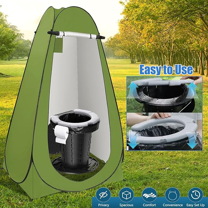 BLIKA Portable Toilet Kit for Camping, Camp Toilet with Pop-Up Privacy Tent, Toilet Bags and Eco Absorbent Gel, Foldable Portable Toilet for Adults, Portable Outdoor Shower Tent Camp Toilet