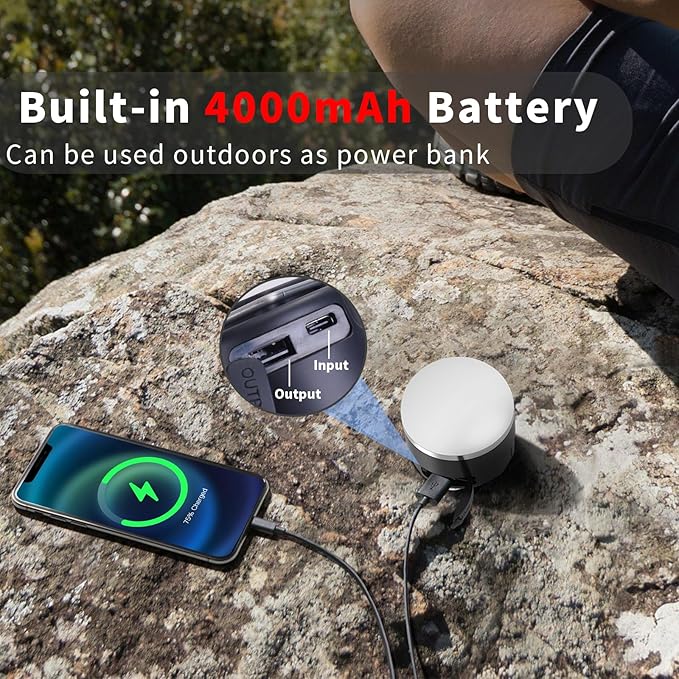 RGB Rechargeable Camping Lights 1000LM,YINGWOND 4000mAh LED Portable Camping Lantern with Magnet,Waterproof Tent Light for Emergency Power Outages Hiking Home Hurricane